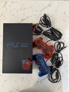 Sony PlayStation 2 Console with Red & Blue Controllers